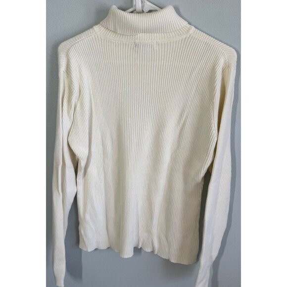 VTG Yarnworks Womens Ivory Ribbed Turtleneck Sweater Large Classic Minimalist - Picture 2 of 10